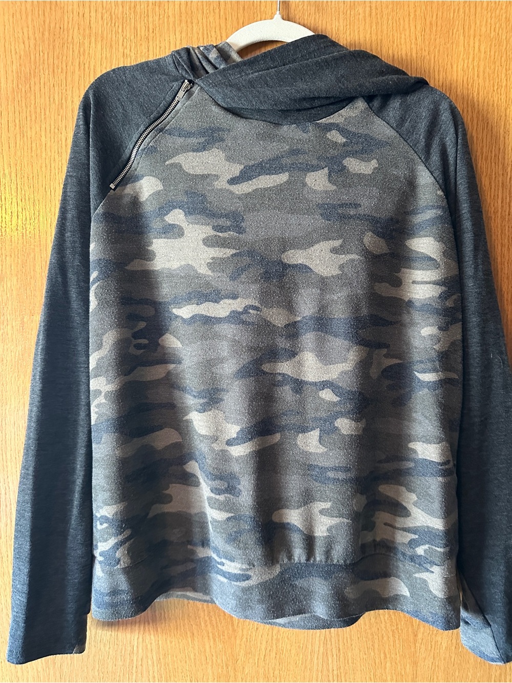 Love by Design Camo Double Hood Pullover Hoodie Decorative Zipper